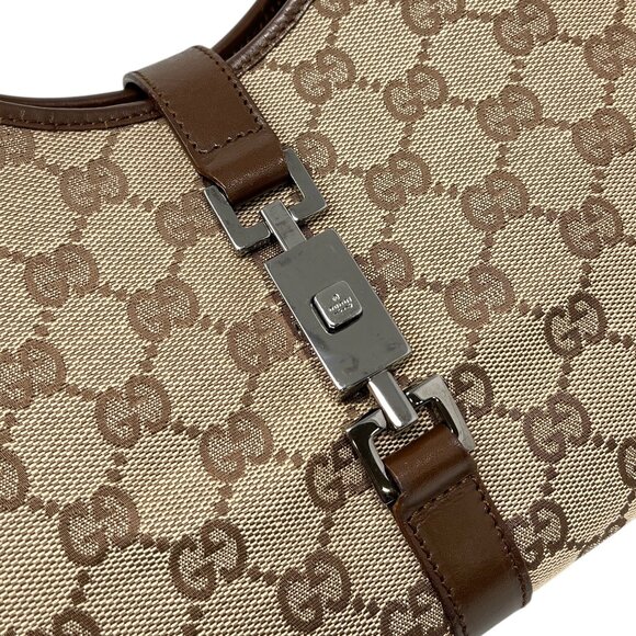 GUCCI Vintage GG Monogram Logo Jackie Shoulder Bag Brown Beige Canvas [105960] - Picture 9 of 12